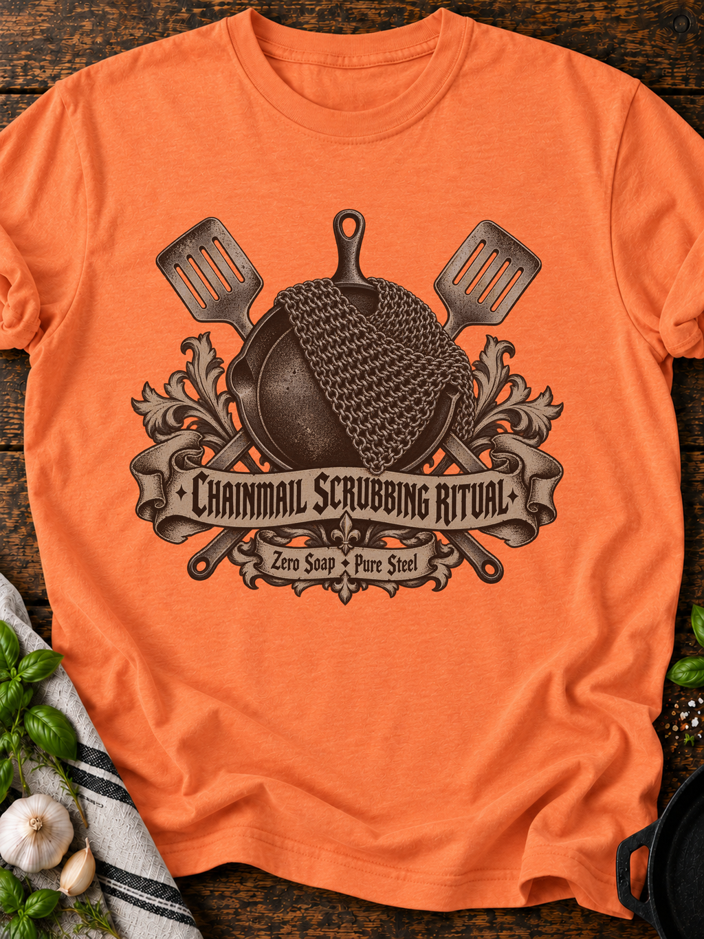 Chainmail Scrubbing Ritual T-Shirt - Heather Orange