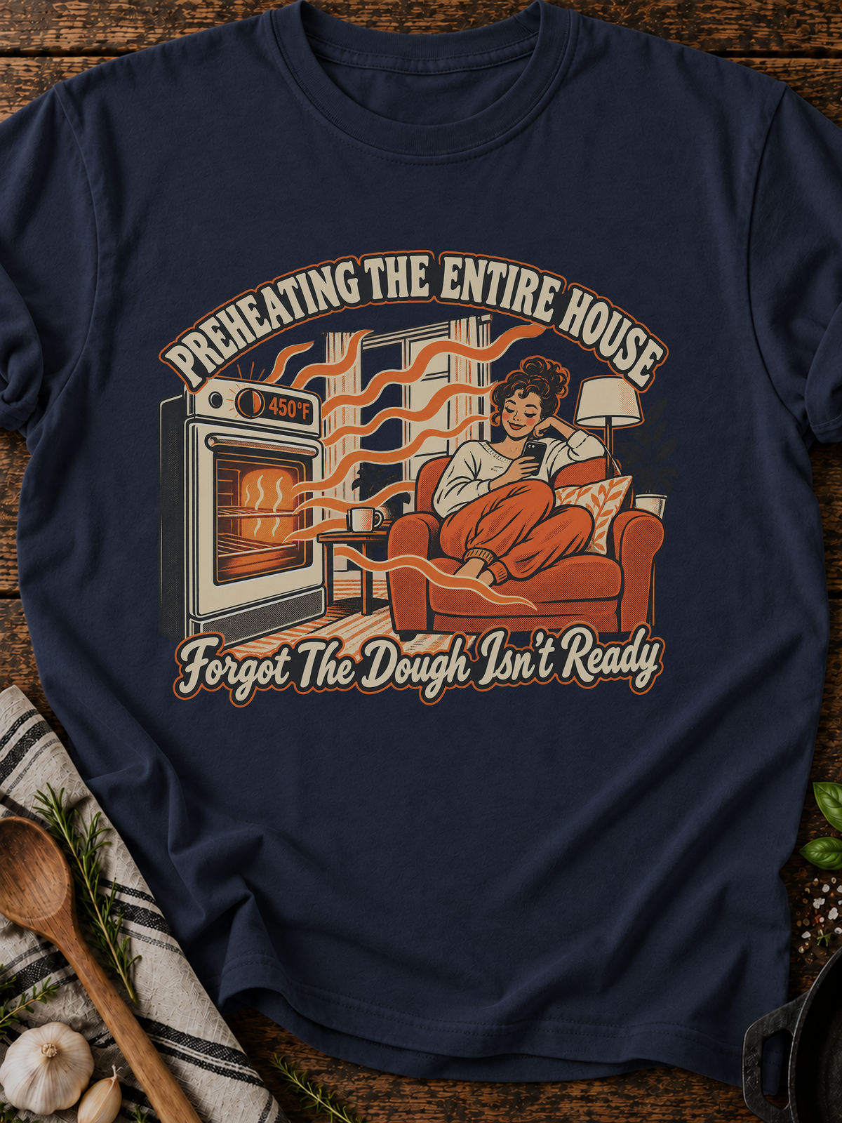 Preheating The Entire House T-Shirt - Navy