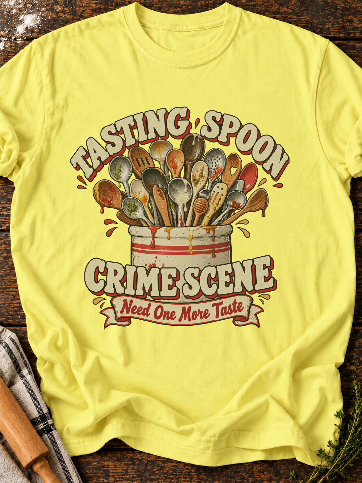 Tasting Spoon Crime Scene T-Shirt - Cornsilk