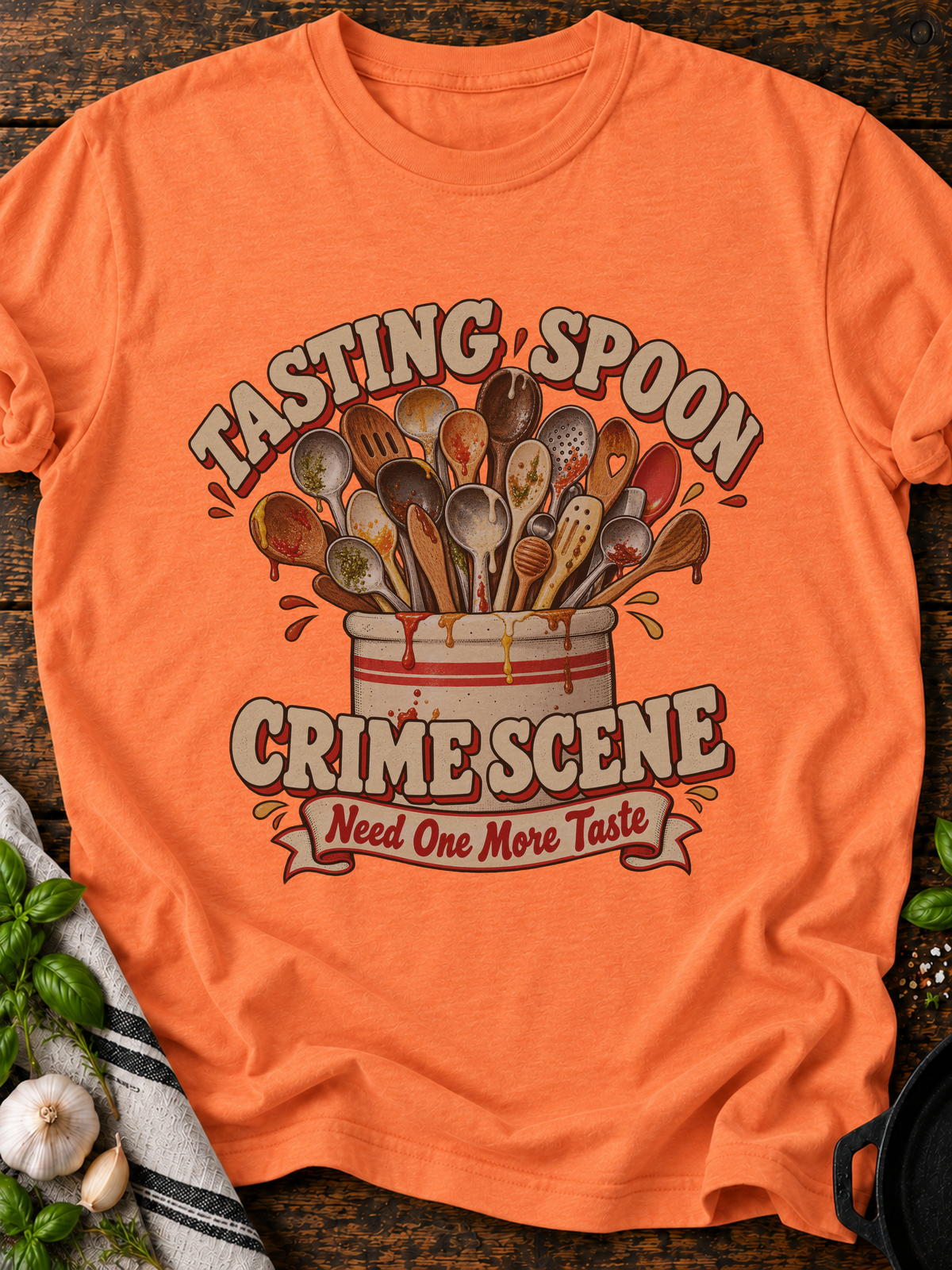 Tasting Spoon Crime Scene T-Shirt - Heather Orange