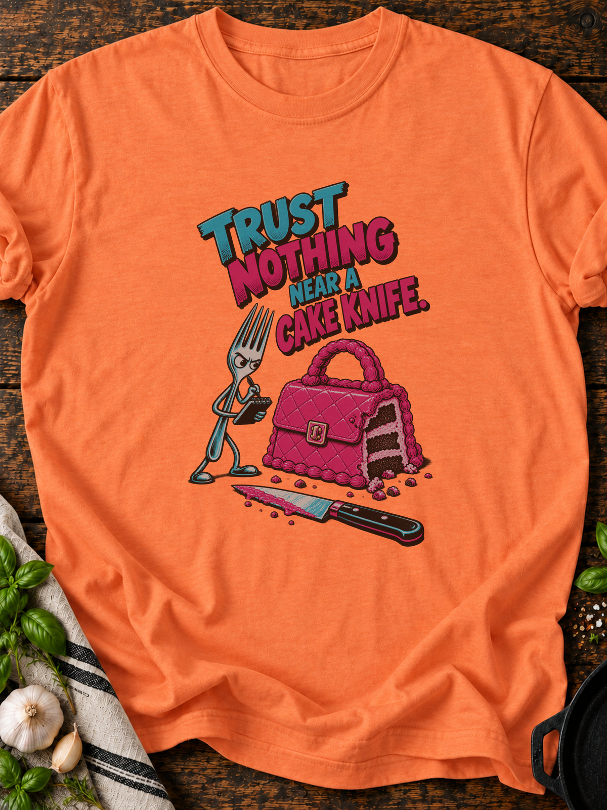 Trust Nothing Near Cake Knife Version B T-Shirt - Heather Orange