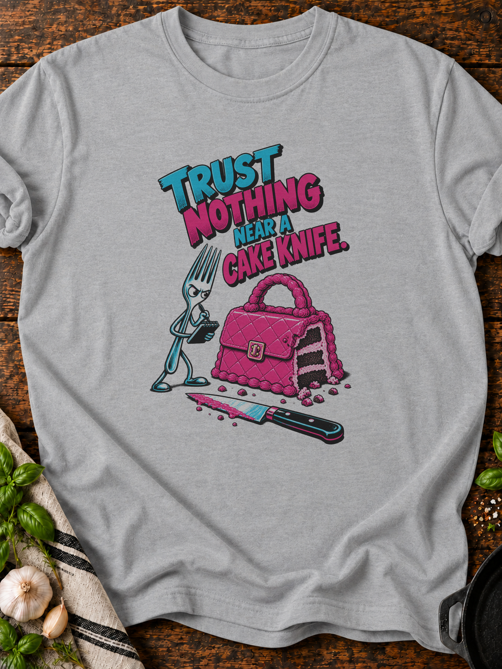 Trust Nothing Near Cake Knife Version B T-Shirt - Sport Grey