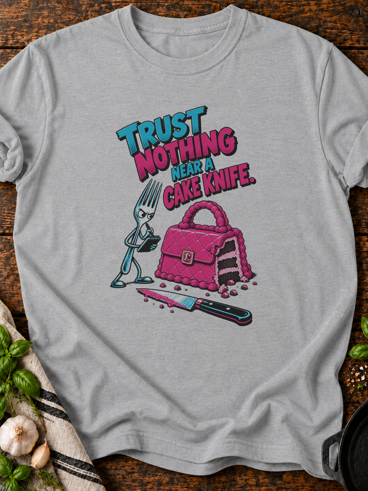 Trust Nothing Near Cake Knife Version B T-Shirt - Sport Grey