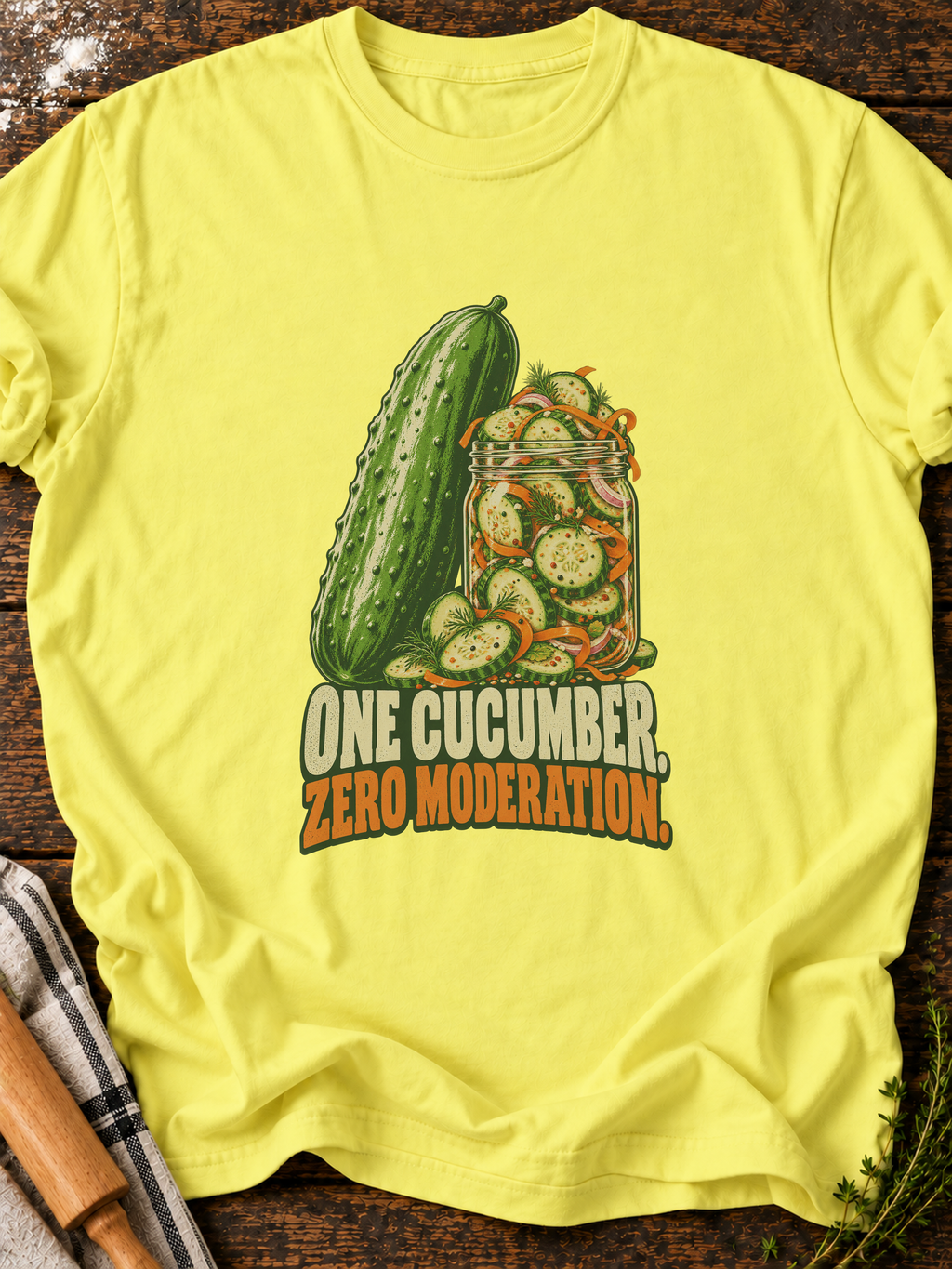 One Cucumber Zero Moderation Version B T-Shirt - Cornsilk