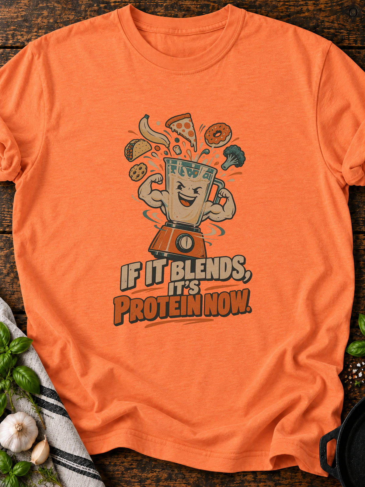 If It Blends Protein Version A T-Shirt - Heather Orange